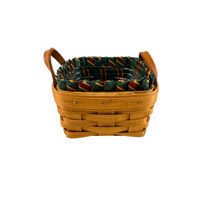 1994 Longaberger Sweet Basil Basket w/Stripe Liner & Protector 5"L x 5"W x 2.5"H
